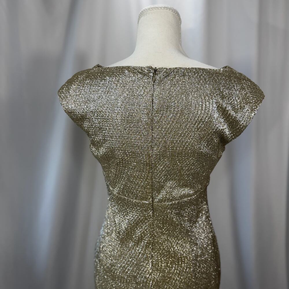 Lauren Ralph Lauren Gold Metallic Cowl Neck Ruched Dress 6 Wedding Guest Event - Picture 14 of 16